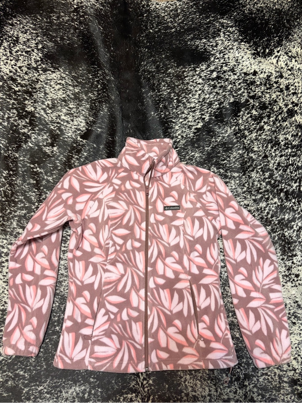 Columbia Women's Pink Leaf-Print Teddy Fleece Jacket